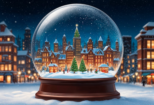 Free photo christmas snow globe with winter scene illustration