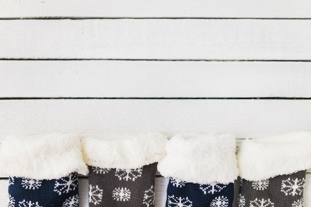 Christmas socks on wood desk