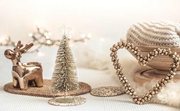 Free Photo christmas still life table with festive decor.