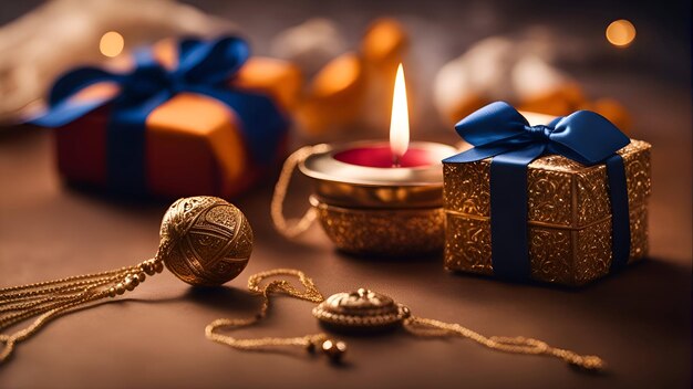 Free Photo christmas still life with candle gift boxes and decorations on dark background