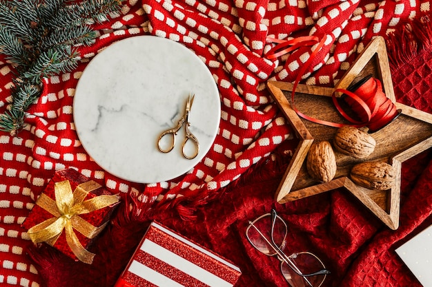 Christmas themed gift box with pine branches