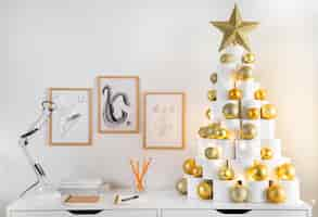 Free photo christmas toilet paper tree and office stationery