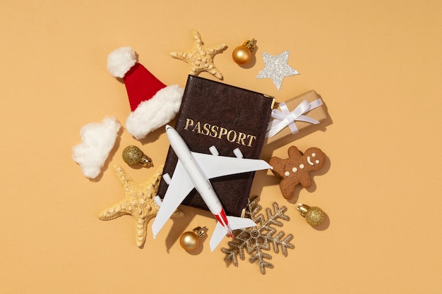 Free photo christmas travel concept with airplane