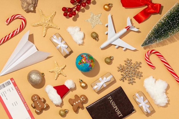 Free Photo christmas travel concept with airplane