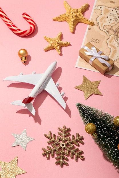 Free Photo christmas travel concept with airplane