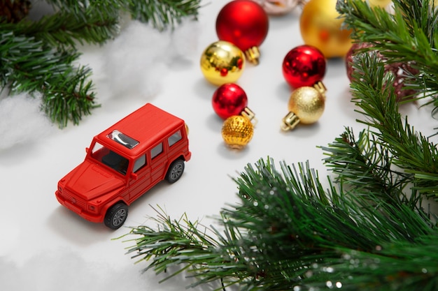 Christmas travel concept with car