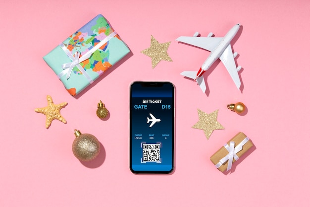 Christmas travel concept with phone