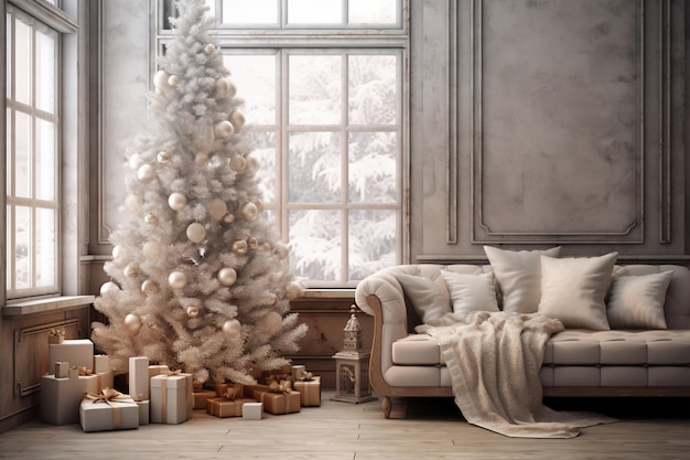 Free photo christmas tree and couch in living room