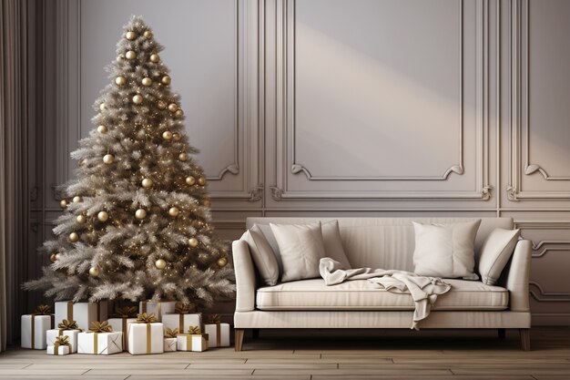 Christmas tree and couch in living room