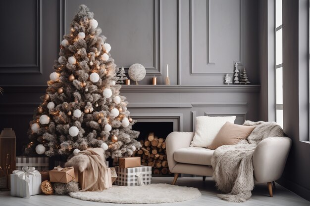 Christmas tree and couch in living room