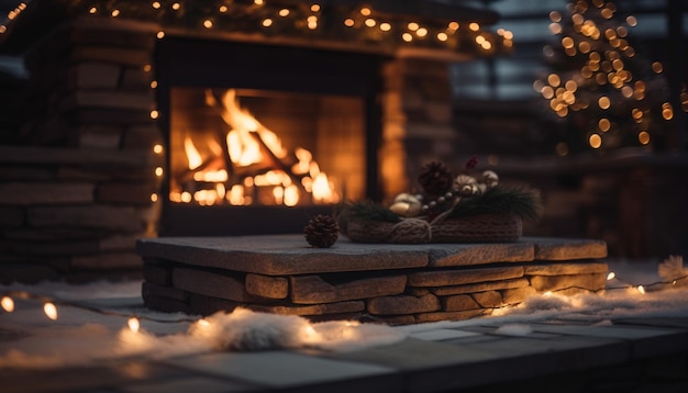 Free Photo christmas tree glows bright in rustic home generated by ai