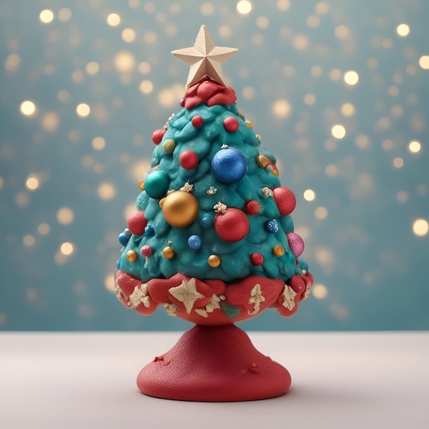 Free photo christmas tree made of colorful balls 3d render illustration on blue background