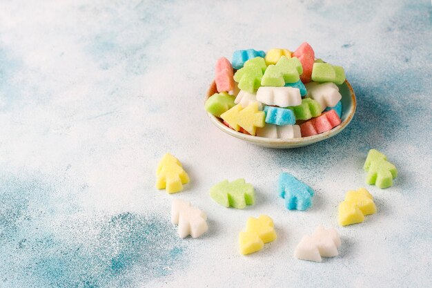 Christmas tree shaped colorful sugars.