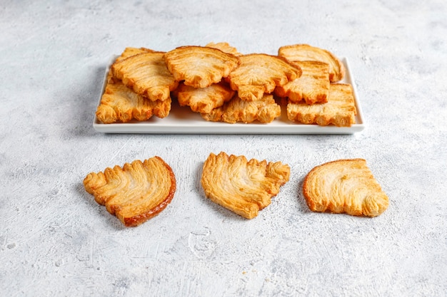 Christmas tree shaped puff pastry cookies.