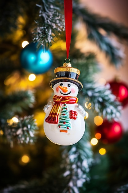 Free photo christmas tree snowman ornament