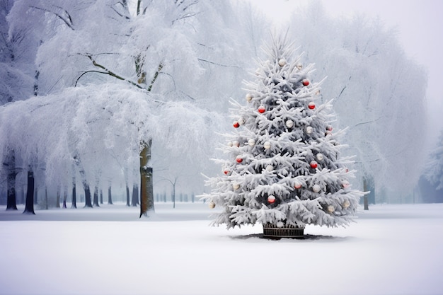 Christmas tree in snowy park