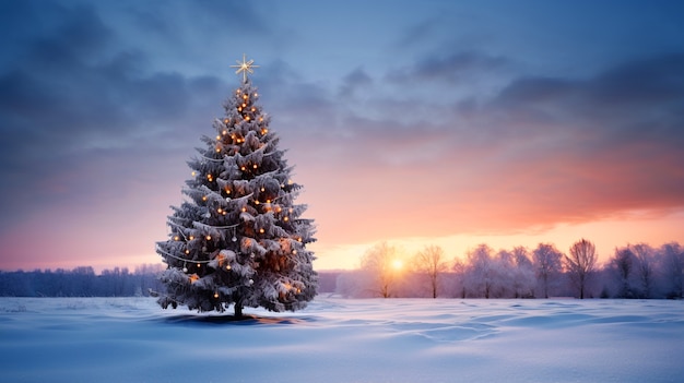 Christmas tree in snowy park