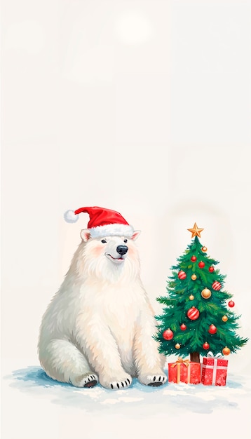 Free photo christmas tree with bear background illustration