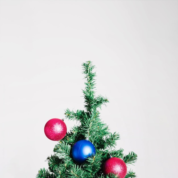 Christmas tree with blue and pink balls