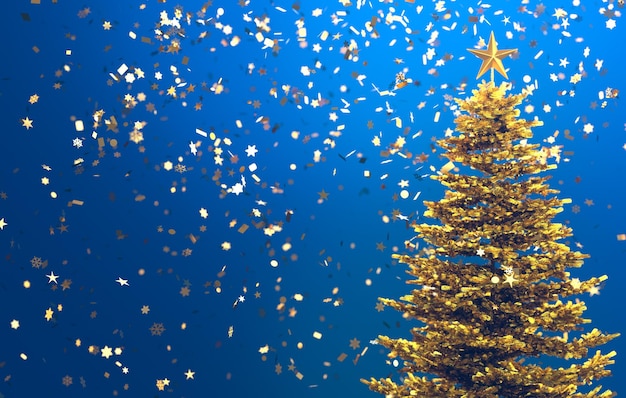 Free Photo christmas tree with confetti on a blue backdrop new year background