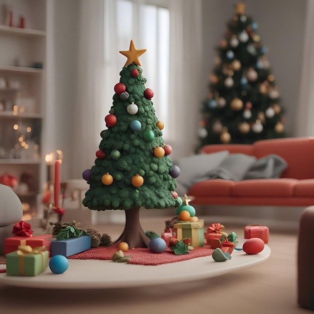 Free Photo christmas tree with gifts and candles in the living room 3d rendering