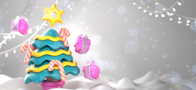 Free photo christmas tree with snow and bokeh lights 3d illustration