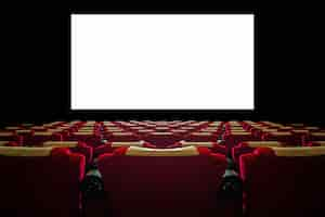 Free photo cinema hall with red seat and wide white screen