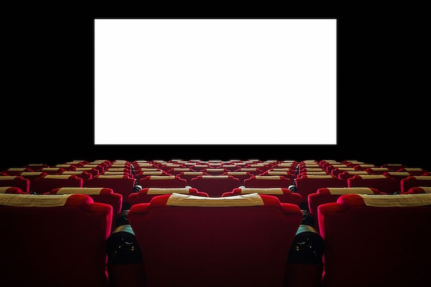 Free Photo cinema hall with red seat and wide white screen