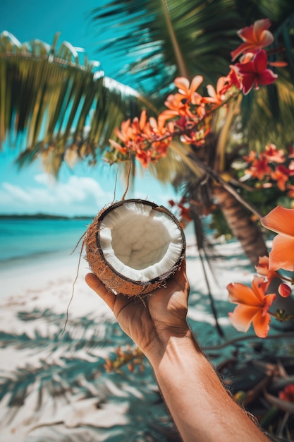 Free photo cinematic coconut on the beach