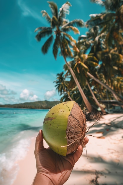 Free photo cinematic coconut on the beach