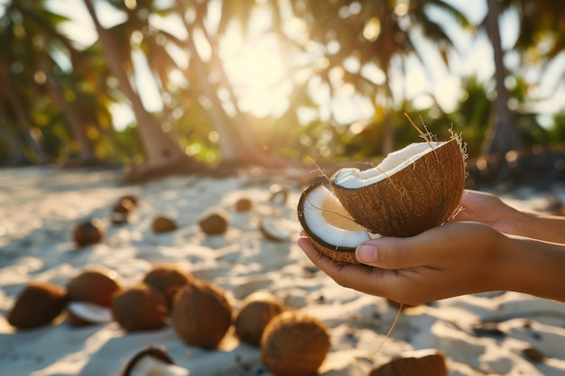 Free photo cinematic coconut on the beach