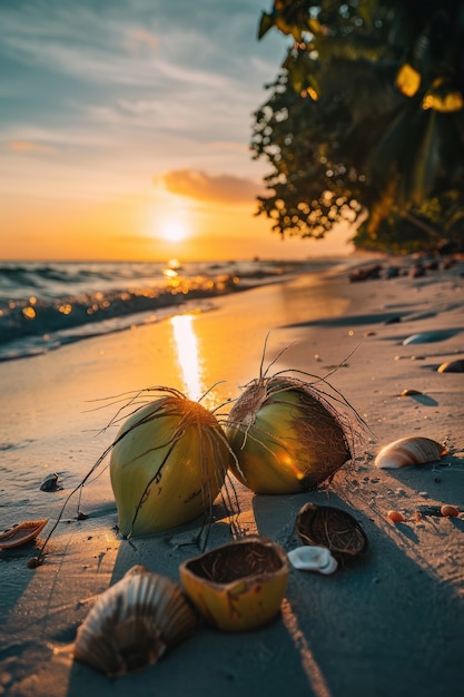 Free photo cinematic coconut on the beach