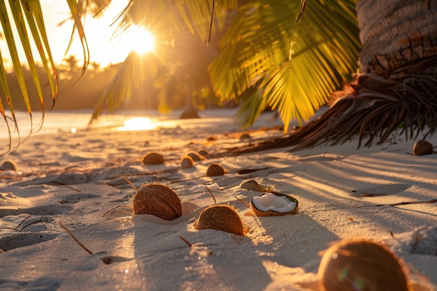 Free photo cinematic coconut on the beach