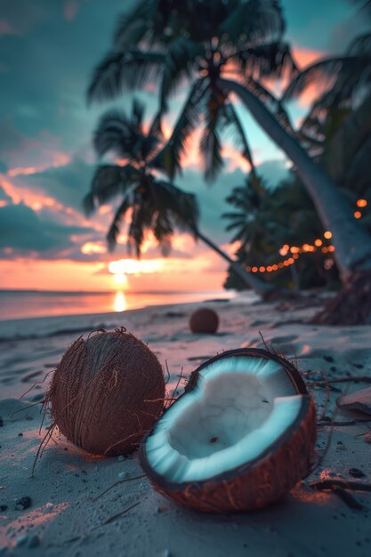 Cinematic coconut on the beach