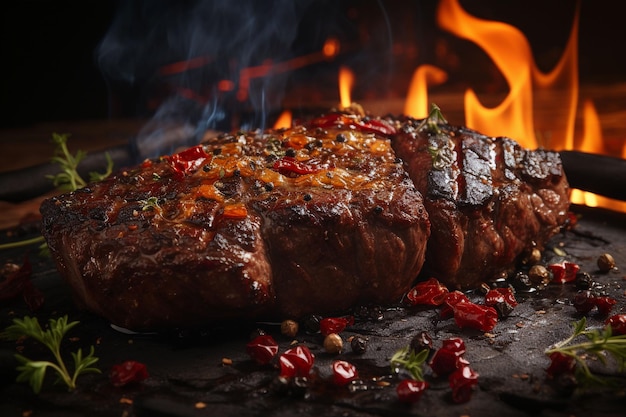 Free Photo cinematic grilled beef steak background