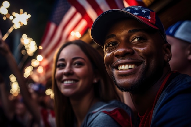 Cinematic of happy people celebrating the american independence day holiday