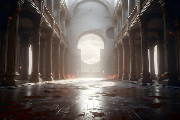 Free photo cinematic interior pillared hall