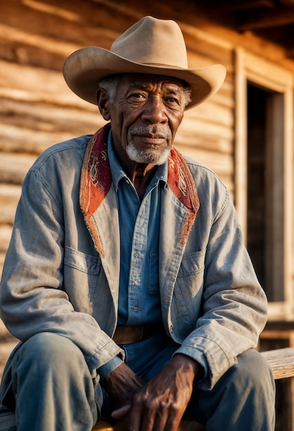 Cinematic portrait of american cowboy in the west with hat