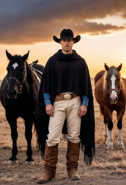 Free photo cinematic portrait of american cowboy in the west with hat