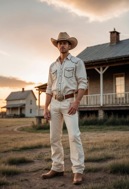 Cinematic portrait of american cowboy in the west with hat