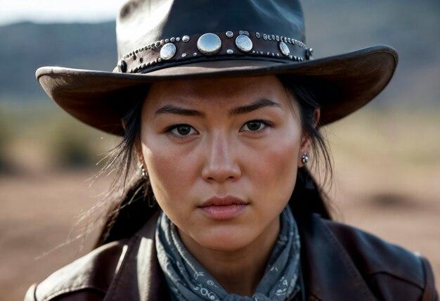 Cinematic portrait of american cowboy in the west with hat