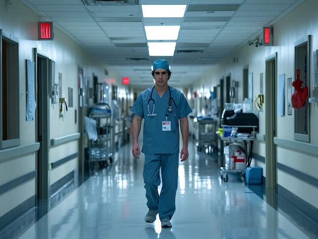 Free photo cinematic portrait of man working in the healthcare system having a care job