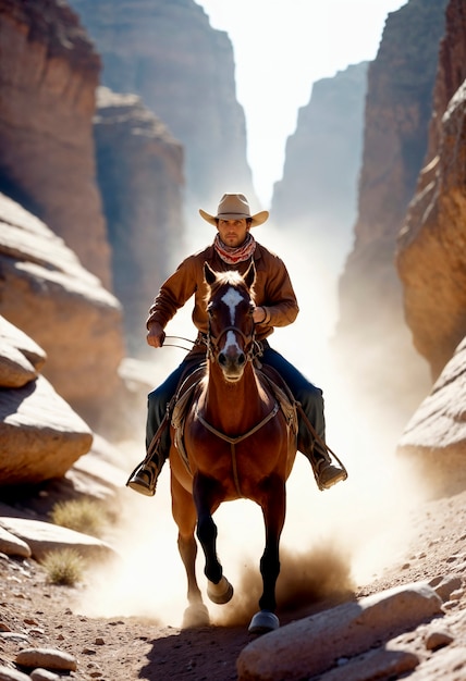 Free Photo cinematic portrait of western american cowboy with hat