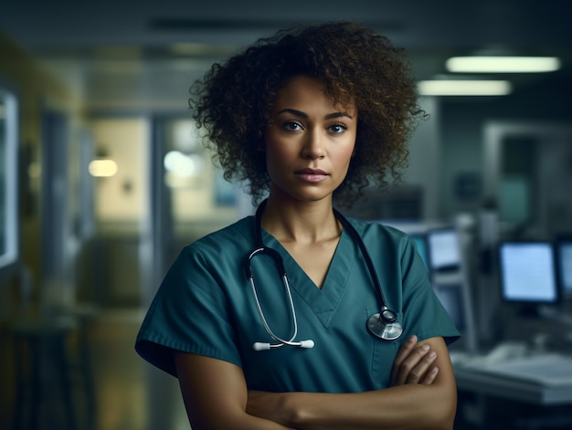 Cinematic portrait of woman working in the healthcare system having a care job