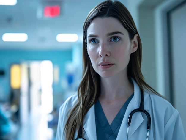 Free photo cinematic portrait of woman working in the healthcare system having a care job