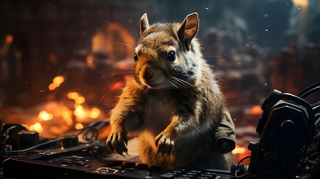 Free Photo cinematic squirrel dj playing music wallpaper