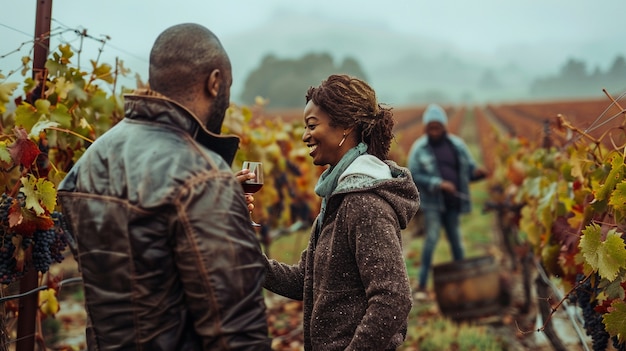 Free photo cinematic style couple in vineyard