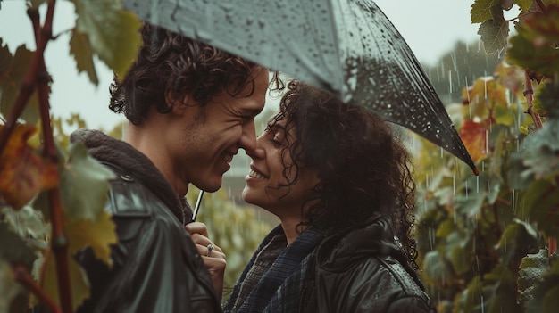 Free Photo cinematic style couple in vineyard