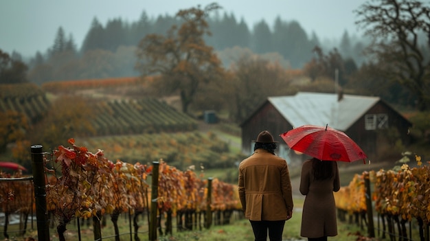 Cinematic style couple in vineyard