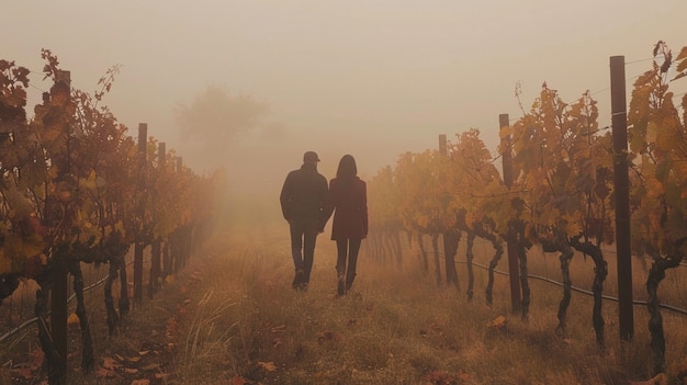 Cinematic style couple in vineyard